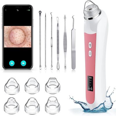 Blackhead Remover Vacuum, USB Interface Type Pore Vacuum, Black Head Extractions Tool with Camera for Men and Women Pore Cleaner, 3 Adjustment Modes & 6 Suction Heads(Light Pink)