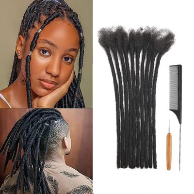 0.6cm Thickness 4 Inch Dreadlock Extensions Human Hair 20 Strands 100% Real Human Hair for Man/Women/Kids Full Handmade Permanent Loc Extensions Bundles Can Be Dyed Bleached Curled and Twisted