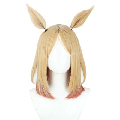 TALENARRA Blonde Gradient Orange Red Short Hair Bangs Full Hair Wig + Cilp Ears + Tail cos anime show Simulation wig 35cm 13inch (Narita Top Road)