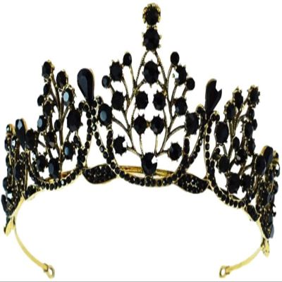 Black Tiara Vintage Gothic Dark Baroque Wedding Crown Headpiece for Bridal Bridesmaid Women Lady Girls