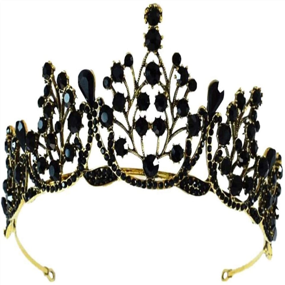 Black Tiara Vintage Gothic Dark Baroque Wedding Crown Headpiece for Bridal Bridesmaid Women Lady Girls
