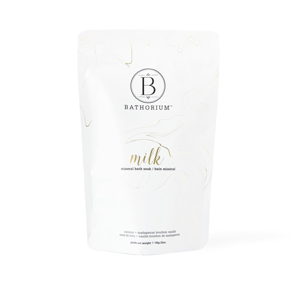 Bathorium Milk Mineral Bath Soak, Made with Coconut, Dead Sea Salt & Vanilla Bean CO2, Ideal for Hydration, pH Balanced Coconut Scented Bath Soak for Women, Approximately 5 Baths, 23 oz