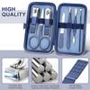 8 IN 1 Stainless Steel Professional Manicure & Pedicure Kit For Women Includes Scissors A Nail cutter, Acne Remover needle, Blackhead Tool With Leather Case (Blue & Sky) view 2