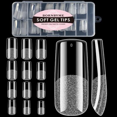 XXL Square Soft Gel Nail Tips, BORNBYME 120 PCS Half Matte False Nails Tips Nail Extenison Tips Gel Nail Tips Acrylic False Nail Tips
