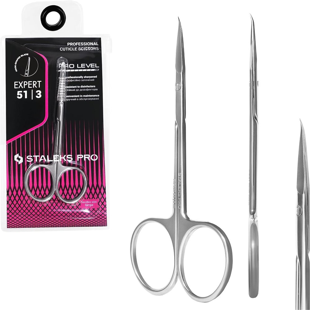 Staleks Pro EXPERT 51 Cuticle Scissors Type 3  Hook-Tip Blades  Stainless Steel  Ergonomic Professional Manicure Scissors