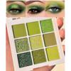AMY'S DIARY Light Bright Green Glitter Shimmer Eye Shadow Makeup Palette 9 Colors, Emerald Dark Avocado Neon Green Highly Pigmented Matte Glitter Shimmer Pearl Waterproof for woman view 1