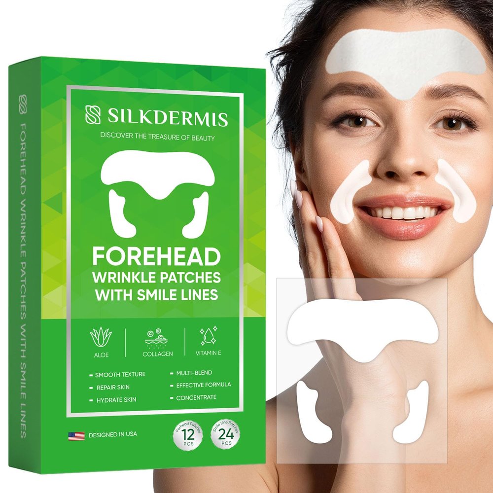 SILKDERMIS Forehead Wrinkle Patches 12Pcs with Smile Line Patches 24Pcs with Aloe, Collagen, Vitamin E, Forehead Wrinkles Treatment and Smile Lines Treatment