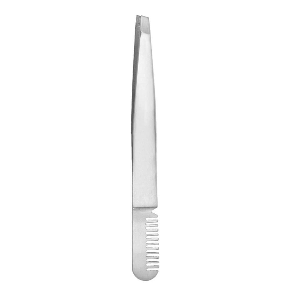 INLIMA Tweezers Steel Eyebrow Tweezers with Comb Nail Rhinestones Picker Double Eyelid Stickers Pliers Eyelashes Extension Clip (Color : Silver)