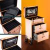 3 Layer Large Professional Cosmetic Train Case, Rolling Makeup Train Case With Wheels Cosmetic Travel Train Case With 4 Detachable Wheels,Professional Makeup Luggage On Wheel For Makeup Artist cosmeti view 4