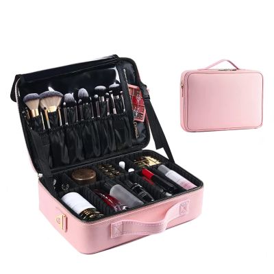 Makeup Bag Cosmetic Case Portable Travel Makeup Train Case Beauty Box, With Adjustable Compartments, Travel Makeup Bag Makeup Brush Bag, Electroplated Metal Zip,Black cosmetic case ( Color : Pink , Si