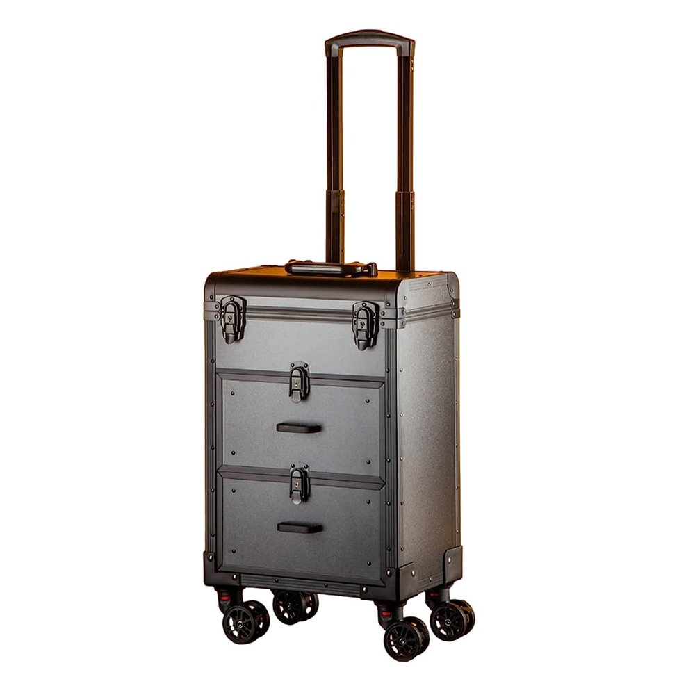 Beauty Makeup Train Case Travel Trolley Cosmetic Bag Rolling Organizer Vanity Box , Rolling Makeup Case Travel Train Case With Wheels Cosmetic Trolley , Sturdy Carrying Handle, Rose Gold cosmetic case