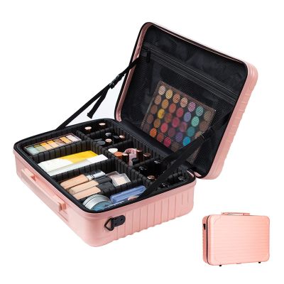 Cosmetic Case, Large Makeup Organizer Travel Bags, Makeup Case Suitcase Portable Artist Storage Bag With Adjustable Dividers For Cosmetics Makeup Brushes Toiletry Jewelry, Bag Makeup Train Case cosmet