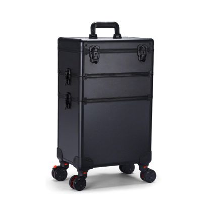 Cosmetic Train Case Beauty Cosmetic Tools Box With Mirror Portable Train Case For Travel , Three-tone Lighting, 3 Layer Large Professional Cosmetic Train Case, Aluminium Make Up Case, With Wheels ( Co