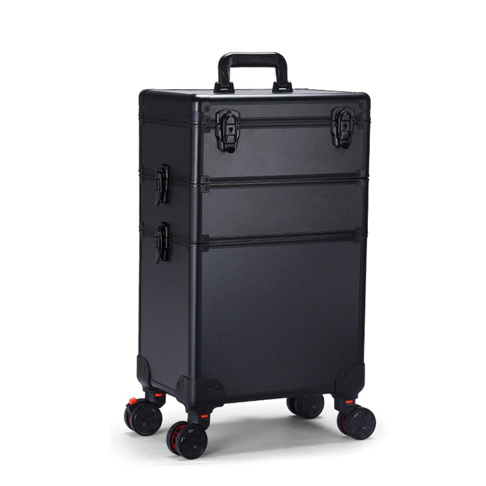 Cosmetic Train Case Beauty Cosmetic Tools Box With Mirror Portable Train Case For Travel , Three-tone Lighting, 3 Layer Large Professional Cosmetic Train Case, Aluminium Make Up Case, With Wheels ( Co