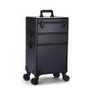 Cosmetic Train Case Beauty Cosmetic Tools Box With Mirror Portable Train Case For Travel , Three-tone Lighting, 3 Layer Large Professional Cosmetic Train Case, Aluminium Make Up Case, With Wheels ( Co view 1