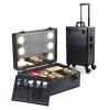 Cosmetic Train Case Beauty Cosmetic Tools Box With Mirror Portable Train Case For Travel , Three-tone Lighting, 3 Layer Large Professional Cosmetic Train Case, Aluminium Make Up Case, With Wheels ( Co view 2