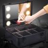 Cosmetic Train Case Beauty Cosmetic Tools Box With Mirror Portable Train Case For Travel , Three-tone Lighting, 3 Layer Large Professional Cosmetic Train Case, Aluminium Make Up Case, With Wheels ( Co view 3