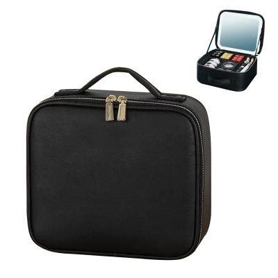 Travel Makeup Train Case Makeup Cosmetic Case Organizer Portable Artist Storage Bag, Smart LED Light Mirror Cosmetic Bag, Three Lights, Touch Screen Switch, Travel Makeup Bag ,Black cosmetic case