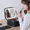 Travel Makeup Train Case Makeup Cosmetic Case Organizer Portable Artist Storage Bag, Smart LED Light Mirror Cosmetic Bag, Three Lights, Touch Screen Switch, Travel Makeup Bag ,Black cosmetic case view 2