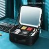 Travel Makeup Train Case Makeup Cosmetic Case Organizer Portable Artist Storage Bag, Smart LED Light Mirror Cosmetic Bag, Three Lights, Touch Screen Switch, Travel Makeup Bag ,Black cosmetic case view 4
