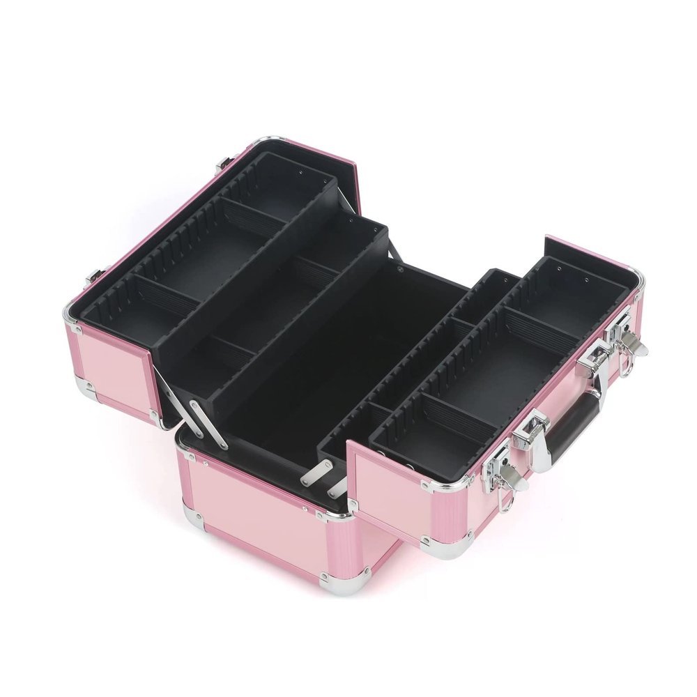 HJXGQJM Makeup Box Train Case Large Storage Capacity Portable Travel Cosmetic Organizer,Aluminium Make Up Case, Scratch-Resistant Veneer Panels,Lockable with Keys, Black Cosmetic case (Color : Pink)