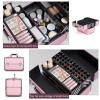 Makeup Bag Cosmetic Case Portable Travel Makeup Train Case Beauty Box, Aluminium Frame, Embroidery And Nail Art Case, Make Up Artist Train Case Hairdressing Tools Organiser, Black/pink cosmetic case ( view 2