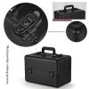 Makeup Bag Cosmetic Case Portable Travel Makeup Train Case Beauty Box, Aluminium Frame, Embroidery And Nail Art Case, Make Up Artist Train Case Hairdressing Tools Organiser, Black/pink cosmetic case ( view 3