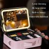 Makeup Travel Lighted Case With Large LED Light Mirror Organizer Professional Adjustable Divider Storage, Three Colour Light Sources, Professional Makeup Artist Bag Makeup Train Case,Black / Pink cosm view 2