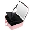Makeup Travel Lighted Case With Large LED Light Mirror Coetic Bag Organizer Professional, Three Colour Light Sources, Waterproof Portable Make Up Train Box Accessories And Tools Case ( Black / Pink) c view 1