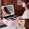 Makeup Travel Lighted Case With Large LED Light Mirror Coetic Bag Organizer Professional, Three Colour Light Sources, Waterproof Portable Make Up Train Box Accessories And Tools Case ( Black / Pink) c view 2