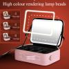 Makeup Travel Lighted Case With Large LED Light Mirror Coetic Bag Organizer Professional, Three Colour Light Sources, Waterproof Portable Make Up Train Box Accessories And Tools Case ( Black / Pink) c view 3