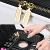 Makeup Travel Lighted Case With Large LED Light Mirror Coetic Bag Organizer Professional, Three Colour Light Sources, Waterproof Portable Make Up Train Box Accessories And Tools Case ( Black / Pink) c view 4