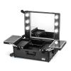 HJXGQJM Rolling Makeup Case Professional Makeup Train Case with Mirror and Lights Portable Train Case Dimmable LED Bulbs Travel Cosmetic Suitcase Vanity Beauty Box, Black 58X45X22.5CM Cosmetic case view 1