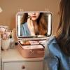 Cosmetic Train Case Beauty Cosmetic Tools Box With Mirror Portable Train Case For Travel, With LED Light, Tricolour Light Source, Case Frame In Aluminium, Makeup Bag Makeup Case, Pink/white cosmetic c view 4