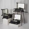 Aluminum Trolley Makeup Train Case With LED Lights ,Full Screen Lighted Mirror 3 Light Colors Travel Cosmetic Organizer Box, Professional Artist Trolley Studio Free Standing Case,Removable Castors cos view 4