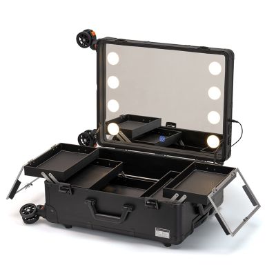 Cosmetic Train Case Beauty Cosmetic Tools Box With Mirror Portable Train Case For Travel, Make-up Case With LED Light, Castors For 360 Movement,Aluminium Trolley Make-up Case cosmetic case ( Color :