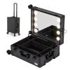 Aluminium Make Up Case, Train Case Rolling Cosmetic Organizer With Rolling Wheels And Mirror, Make-up Case With LED, For Hair Curler Brush Set And Cosmetics, Black cosmetic case ( Color : Black with 8 view 1