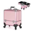 Rolling Makeup Case Professional Makeup Train Case Makeup Artist Travel Organizer, Aluminium Make Up Case, Embroidery Case Manicure Case,for Nail Supplies Cosmetology Case For Hairstylist Black cosmet view 1