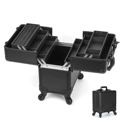 Make Up Artist Train Case Hairdressing Tools Organiser, Makeup Case Professional Makeup Case Omni-Directional Wheels, Manicure Case, Travel Makeup Case, Black/Pink, 36x22x35cm cosmetic case ( Color :