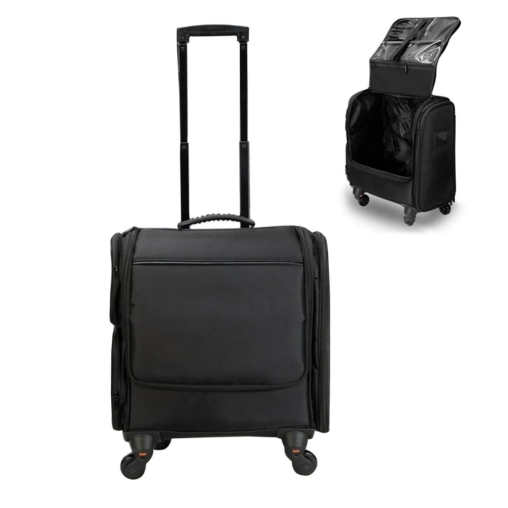 Cosmetic Trolley Case In Oxford FabricPortable Travel Makeup Train Case Beauty Box, For Hair Curler Brush Set And Cosmetics, Cosmetic Case With Castors, Rolling Makeup Case Black cosmetic case