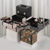 Makeup Bag Cosmetic Case Portable Travel Makeup Train Case Beauty Box, Leather Cosmetic Case, Travel Makeup Case Artist Makeup Train Case, Security Lock, Black 31.5x25.5x20.5cm cosmetic case ( Color : view 3