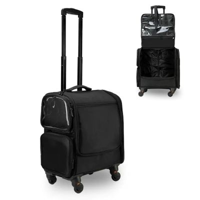 Rolling Makeup Case, Makeup Backpack Professional Makeup Artist Train Case Trolley, Multi-functional Cosmetic Train Case, Cosmetic Trolley Case In Oxford Fabric, With 360 Swivel Wheels, Black cosmeti