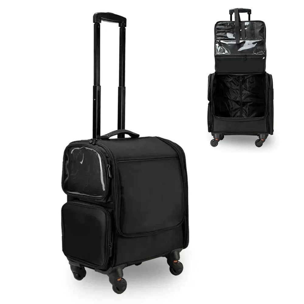 Rolling Makeup Case, Makeup Backpack Professional Makeup Artist Train Case Trolley, Multi-functional Cosmetic Train Case, Cosmetic Trolley Case In Oxford Fabric, With 360 Swivel Wheels, Black cosmeti