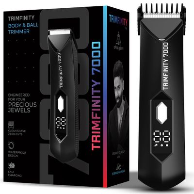 urbangabru Trimfinity 7000 Body Trimmer for Men | Safest Body & Ball Trimmer | Waterproof, Ceramic Blades, Cordless, Rechargeable | Wireless Fast Charging, Travel Lock