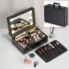 Black Travel Makeup Bag With LED Mirror,Travel Make Up Bag Vanity Organiser Beauty Train Case, Cosmetic Case, Hard Vanity Case, Make Up Box, Beauty Case Organiser Case With Adjustable Compartment cosm view 4