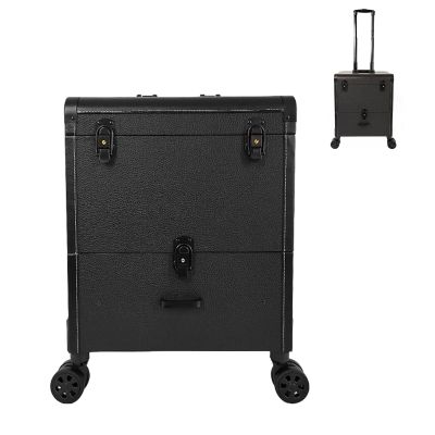 Rolling Makeup Case Travel Train Case With Wheels Cosmetic Trolley, Aluminium Make Up Case, Professional Make Up With Drawers,Black Travel Makeup Bag Cosmetic Case cosmetic case ( Color : Black )