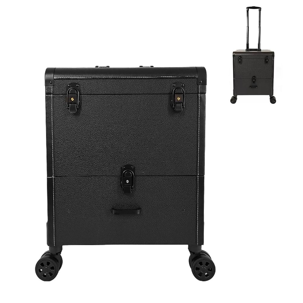 Rolling Makeup Case Travel Train Case With Wheels Cosmetic Trolley, Aluminium Make Up Case, Professional Make Up With Drawers,Black Travel Makeup Bag Cosmetic Case cosmetic case ( Color : Black )