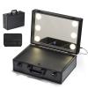 Cosmetic Case Portable Travel Makeup Train Case Beauty Box, Organizer Portable Artist Storage Bag, Professional Make-up Case With Intelligent LED Light Cosmetic Case With Mirror, Black cosmetic case view 1