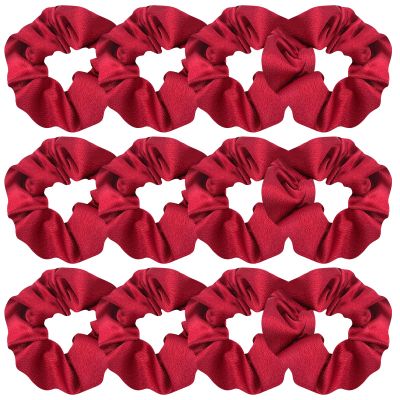 12 Pcs Satin Sleep Hair Scrunchies Pillow Hair Ties Silky School Elastic Hair Bobbles Soft Wrist Scrunchies Ponytail Holders Curly Hair Accessories for Women Girls (Red)