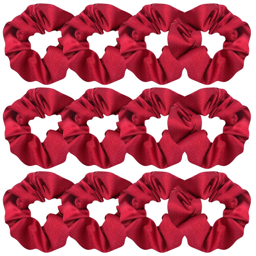 12 Pcs Satin Sleep Hair Scrunchies Pillow Hair Ties Silky School Elastic Hair Bobbles Soft Wrist Scrunchies Ponytail Holders Curly Hair Accessories for Women Girls (Red)